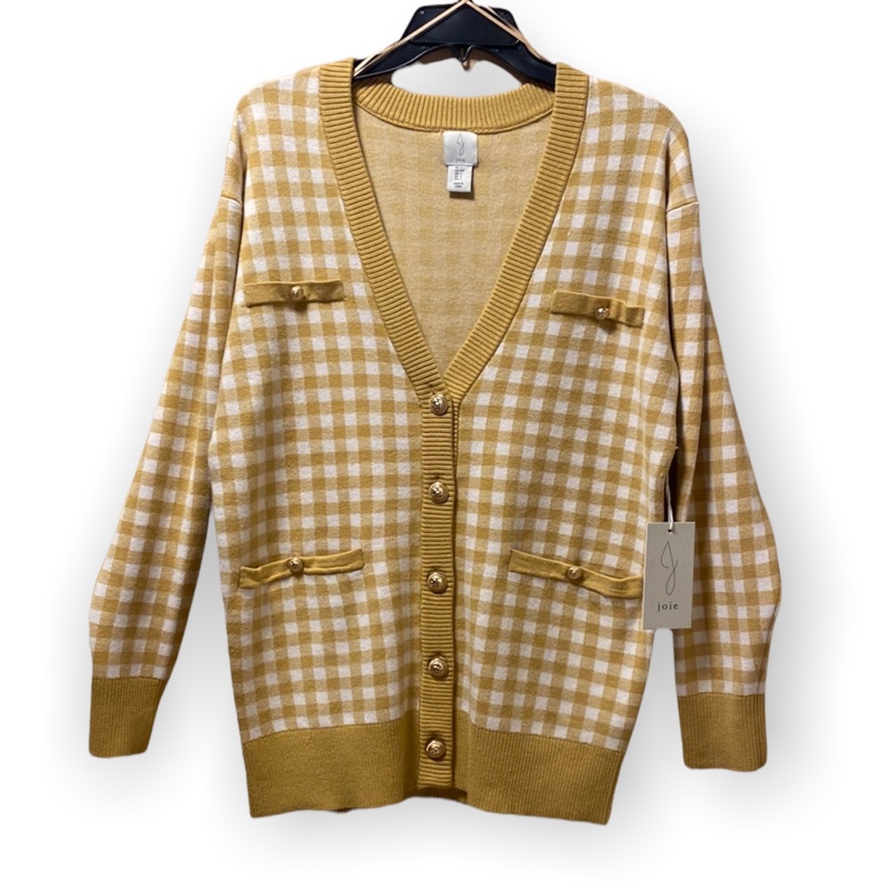 NWT Joie Oversized Yellow Gingham Cardigan